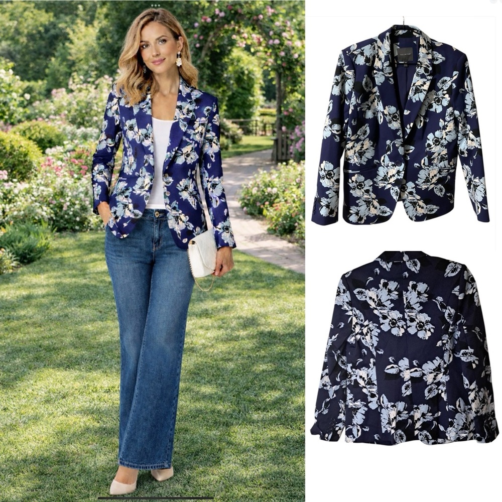 THE LIMITED BLUE FLORAL COTTON CAREER Tailored Fit  JACKET NWOT  SIZE 12
Spring